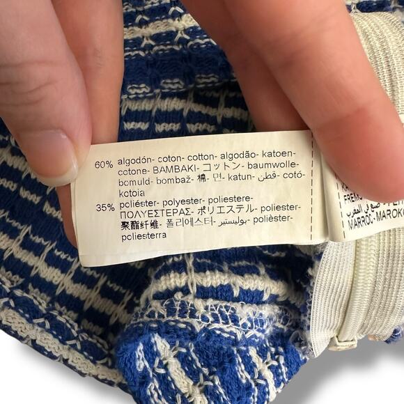 ZARA Knit Crop Top Medium Blue White Striped Sleeveless Tank Cami Festival Retro - Picture 7 of 11